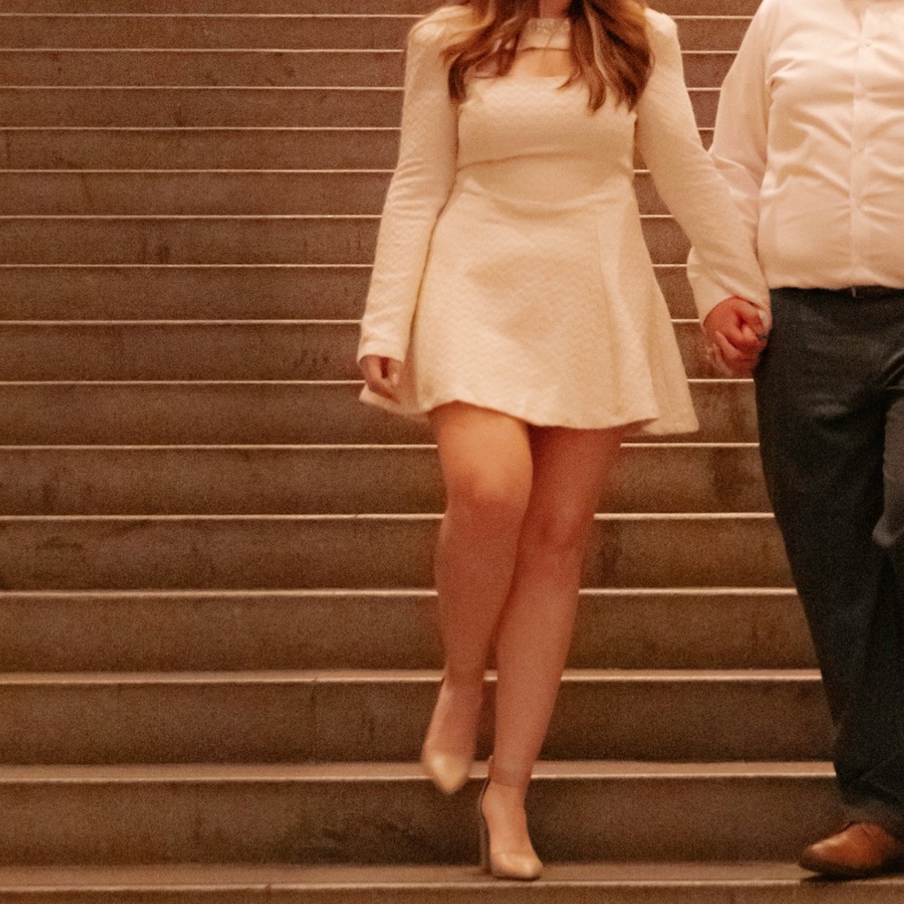 Ivory Tweed jewel trim mini dress